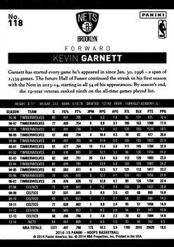 2014-15 Hoops - Red #118 Kevin Garnett Back
