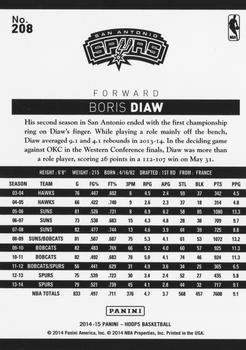 2014-15 Hoops - Red #208 Boris Diaw Back