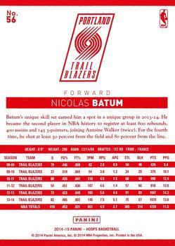 2014-15 Hoops - Red Back #56 Nicolas Batum Back