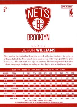 2014-15 Hoops - Red Back #3 Deron Williams Back