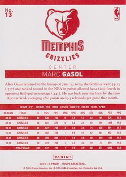 2014-15 Hoops - Red Back #13 Marc Gasol Back