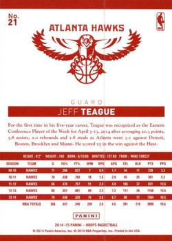 2014-15 Hoops - Red Back #21 Jeff Teague Back