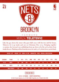 2014-15 Hoops - Red Back #63 Mirza Teletovic Back
