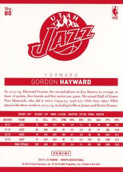 2014-15 Hoops - Red Back #80 Gordon Hayward Back