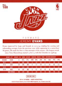 2014-15 Hoops - Red Back #100 Jeremy Evans Back