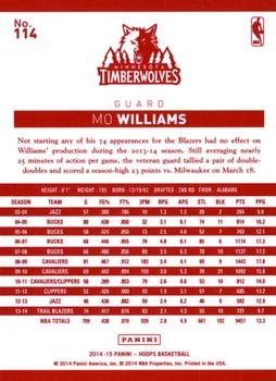 2014-15 Hoops - Red Back #114 Mo Williams Back