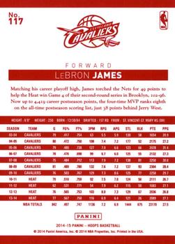 2014-15 Hoops - Red Back #117 LeBron James Back