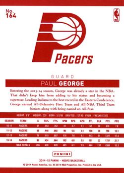 2014-15 Hoops - Red Back #164 Paul George Back
