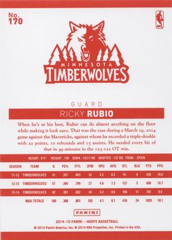 2014-15 Hoops - Red Back #170 Ricky Rubio Back