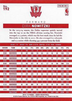 2014-15 Hoops - Red Back #192 Dirk Nowitzki Back