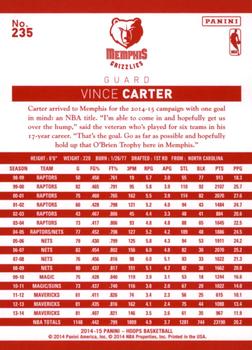 2014-15 Hoops - Red Back #235 Vince Carter Back