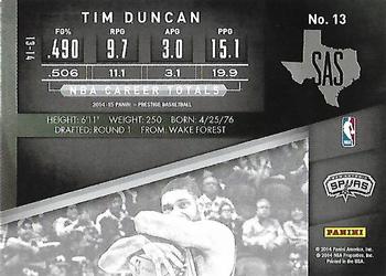 2014-15 Panini Prestige Plus - Bonus Shots Red #13 Tim Duncan Back