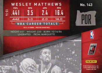 2014-15 Panini Prestige Plus - Bonus Shots Red #143 Wesley Matthews Back