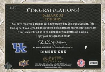2011-12 Upper Deck Exquisite - Dimensions Autographs #D-DC DeMarcus Cousins Back