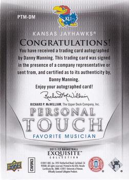 2011-12 Upper Deck Exquisite - Personal Touch - Favorite Musician #PTM-DM Danny Manning Back