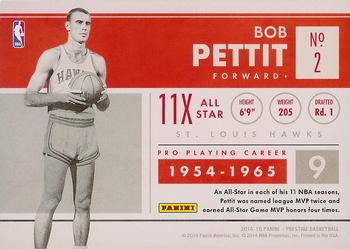 2014-15 Panini Prestige - Prestigious Pioneers #2 Bob Pettit Back