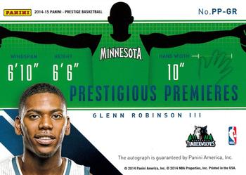 2014-15 Panini Prestige Premium - Prestigious Premieres #PP-GR Glenn Robinson III Back