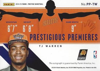 2014-15 Panini Prestige Premium - Prestigious Premieres #PP-TW T.J. Warren Back