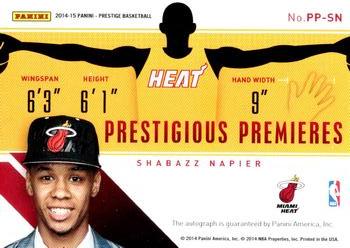 2014-15 Panini Prestige - Prestigious Premieres #PP-SN Shabazz Napier Back