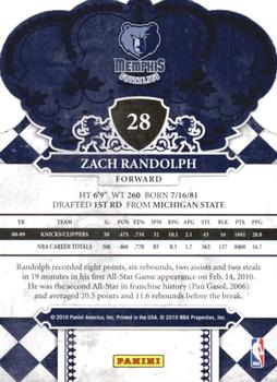 2009-10 Panini Crown Royale #28 Zach Randolph Back