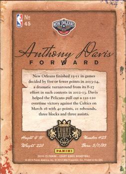 2014-15 Panini Court Kings #45 Anthony Davis Back