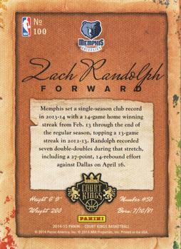 2014-15 Panini Court Kings #100 Zach Randolph Back