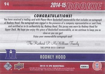 2014-15 SPx #94 Rodney Hood Back