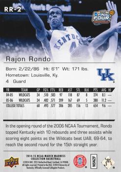 2014-15 Upper Deck NCAA March Madness #RR-2 Rajon Rondo Back