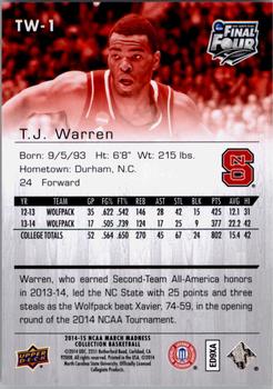 2014-15 Upper Deck NCAA March Madness #TW-1 T.J. Warren Back