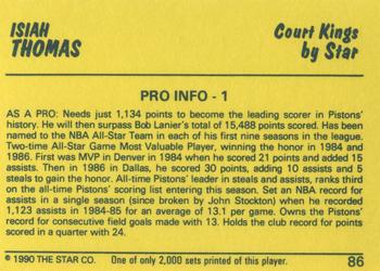 1990-91 Star Court Kings #86 Isiah Thomas Back