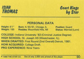 1990-91 Star Court Kings #90 Isiah Thomas Back