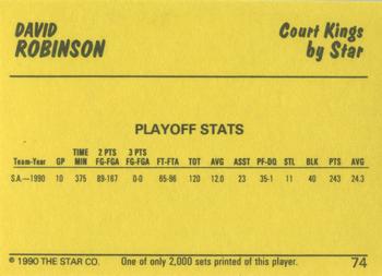 1990-91 Star Court Kings #74 David Robinson Back