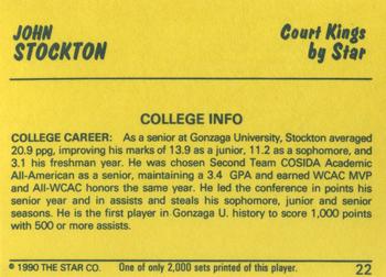 1990-91 Star Court Kings #22 John Stockton Back