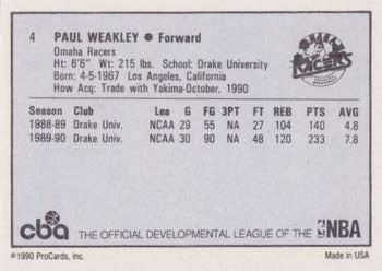 1990-91 ProCards CBA #4 Paul Weakly Back