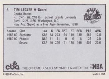 1990-91 ProCards CBA #8 Tim Legler Back