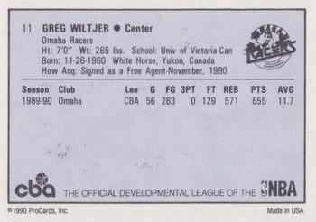 1990-91 ProCards CBA #11 Greg Wiltjer Back