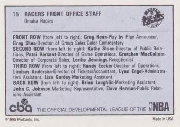 1990-91 ProCards CBA #15 Front Office Staff Back