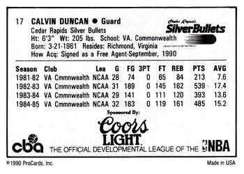 1990-91 ProCards CBA #17 Calvin Duncan Back