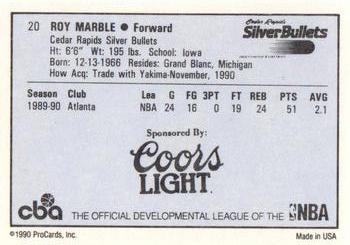 1990-91 ProCards CBA #20 Roy Marble Back