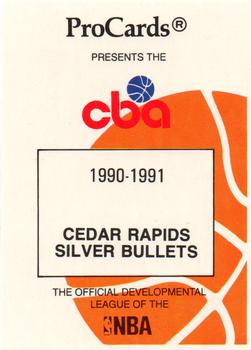 1990-91 ProCards CBA #29 Cedar Rapids Silver Bullets Checklist Front