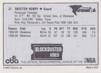 1990-91 ProCards CBA #30 Skeeter Henry Back