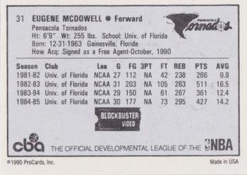 1990-91 ProCards CBA #31 Eugene McDowell Back
