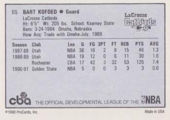 1990-91 ProCards CBA #65 Bart Kofoed Back