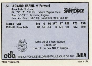 1990-91 ProCards CBA #83 Leonard Harris Back