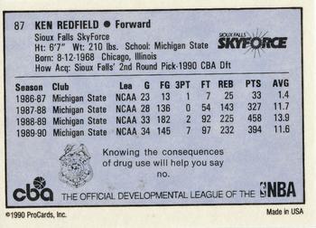 1990-91 ProCards CBA #87 Ken Redfield Back