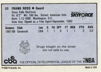 1990-91 ProCards CBA #88 Frank Ross Back