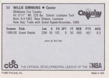 1990-91 ProCards CBA #99 Willie Simmons Back