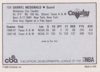 1990-91 ProCards CBA #104 Darryl McDonald Back