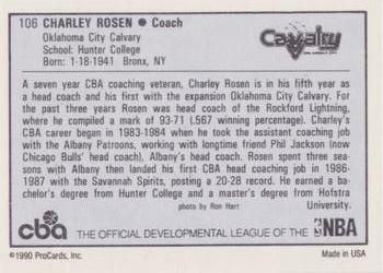 1990-91 ProCards CBA #106 Charley Rosen Back