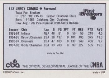 1990-91 ProCards CBA #113 Leroy Combs Back